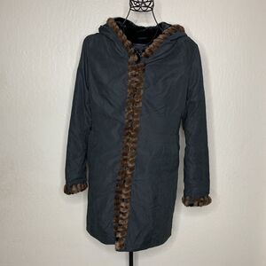 Donna Saylers Fabulous Faux Fur Hooded Black Parka Coat
